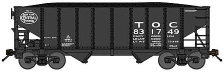 Bluford Shops 65290 N Scale 8-Panel 2-Bay Open Hopper with Load - Ready to Run -- Toledo & Ohio Central 831749 (black, NYC System Logo)