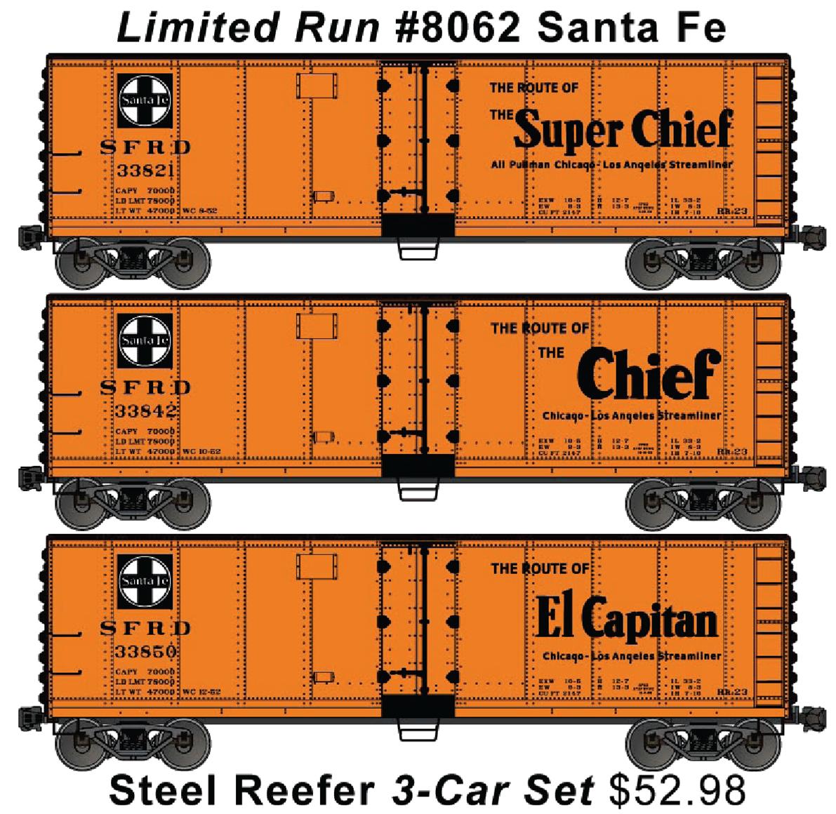 Accurail 8062 Ho Steel Reefer Atsf 3#Set