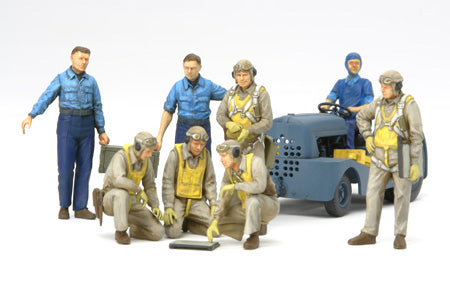 Tamiya 61107 1/48 WWII USN Pilots (8) w/Moto-Tug