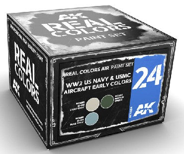 AK Interactive RCS24 Real Colors: WWII USN & USMC Aircraft Early Acrylic Lacquer Paint Set (3) 10ml Bottles