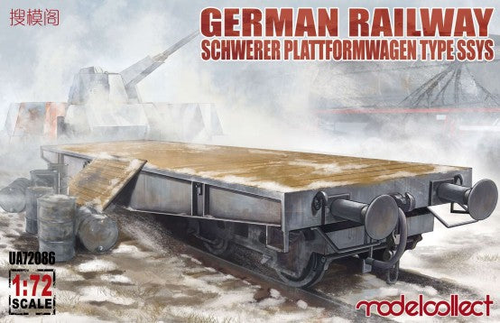Modelcollect 72086 1/72 WWII German Schwerer Plaformwagon Type SSYS Railway Car w/Rail Section