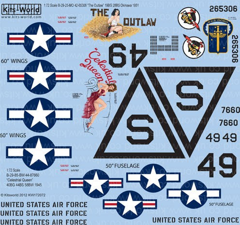 Warbird Decals Kits World 172072 1/72 B29 The Outlaw, Celestial Queen