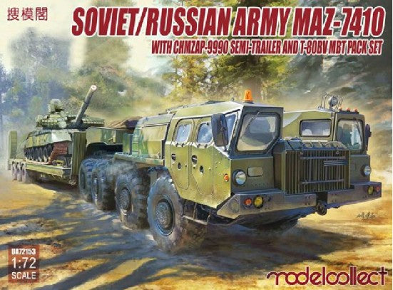 Modelcollect 72153 1/72 Soviet/Russian Army MAZ7410 w/CHMZAP9990 Semi-Trailer & T80BV MBT Pack Set