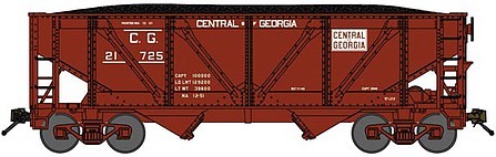 Bluford Shops 64131 N Scale 2-Bay Rebuilt War-Emergency Hopper with Load - Ready to Run -- Central of Georgia 21703 (Post-1951, Boxcar Red, Rectangular Logo)