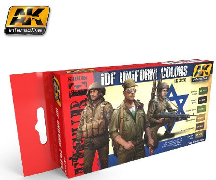 AK Interactive 3230 Figure Series: IDF Uniform Colors Acrylic Paint Set (6 Colors) 17ml Bottles (D)