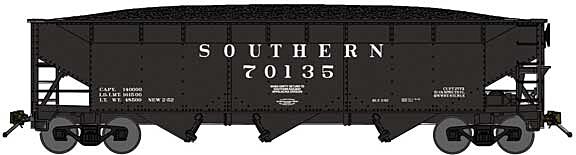 Bluford Shops 74002 N Scale 70-Ton Offset-Side 3-Bay Hopper with Load 2-Pack - Ready to Run -- Southern Railway (Appalachia Div., black)