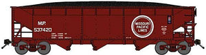 Bluford Shops 73923 N Scale 70-Ton Offset-Side 3-Bay Hopper with Load 3-Pack - Ready to Run -- Missouri Pacific (Boxcar Red, Large Buzzsaw Logo)