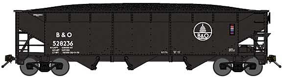Bluford Shops 73891 N Scale 70-Ton Offset-Side 3-Bay Hopper with Load - Ready to Run -- Baltimore & Ohio (Post-1970, black, B&O Capitol Logo)
