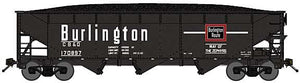 Bluford Shops 73901 N Scale 70-Ton Offset-Side 3-Bay Hopper with Load - Ready to Run -- Chicago, Burlington & Quincy (black, red, white, Zephyrs Slogan)