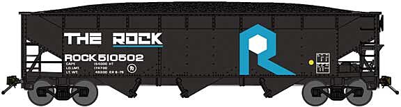 Bluford Shops 73951 N Scale 70-Ton Offset-Side 3-Bay Hopper with Load - Ready to Run -- Rock Island (black, blue, white)
