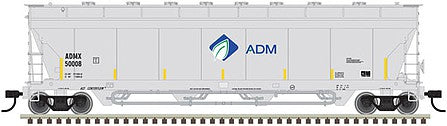 Atlas 20006271 HO Scale Pressureaide Centerflow Hopper - Ready to Run - Master(R) -- Archer-Daniels-Midland 50076 (gray, blue, green, Leaf Logo)
