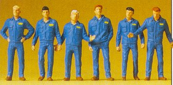 Preiser 72406 26299 Scale Working People - 1/72 Scale -- Mechanics in Overalls pkg(6)