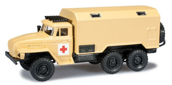 Herpa 744331 HO Scale Ural Ambulance Truck - Assembled -- Soviet Army (beige)