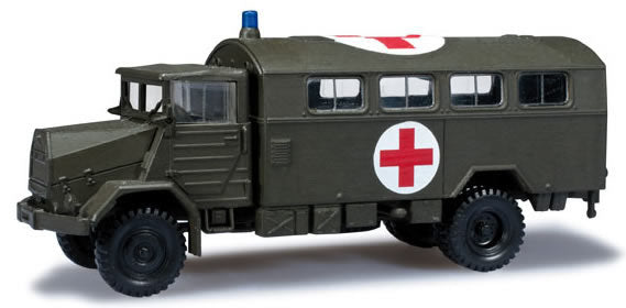 Herpa 744577 HO Scale MAN 630 431 Field Command Unit - Assembled -- Red Cross (green, white, red)