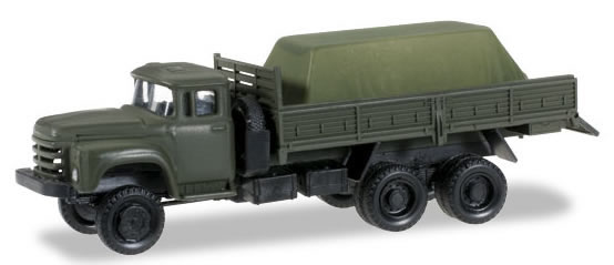 Herpa 745260 HO Scale Zil 133 Gya Low-Side Truck w/Tarped Load - Assembled -- Green