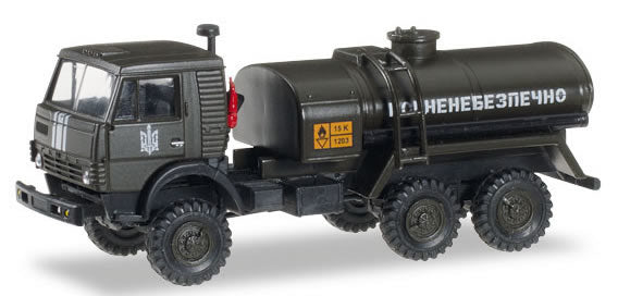 Herpa 745468 HO Scale Kamaz 4322 Tank Truck - Assembled -- Ukraine Army (black, white)