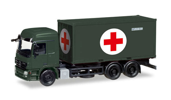 Herpa 746243 1/87 Scale Red CROSs - Mercedes-Benz ActROS L Container Truck