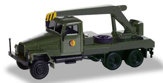 Herpa 746281 HO Scale IFA G5 Crane Truck - Assembled -- NVA (green, yellow, red, German Lettering)