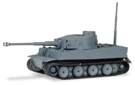 Herpa 746434 HO Scale Tiger Battle Tank V1 - Assembled -- With Add-on Armor and Snorkel (gray)