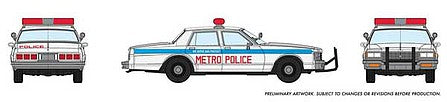 Rapido Trains 800008 HO Scale 1980-1985 Chevrolet Impala Sedan - Assembled -- Metro Police (white, blue, red)