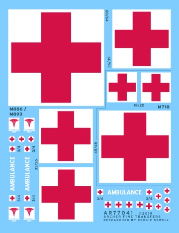 Archer Fine Transfers 77041 Waterslide Decal: 1/35 US Ambulance Markings (Various Sizes)