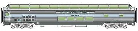 Walthers Proto 14502 HO Scale 85' Budd Big Dome Bar Lounge Dormitory - Ready to Run -- Lighted - BNSF #31 Bay View, Business Train (Real Metal Finish)
