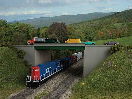 Walthers Cornerstone 4567 HO Scale Modern Steel Highway Overpass with Concrete Sides -- Kit - 12-15/16 x 4-3/4" 32.9 x 12cm