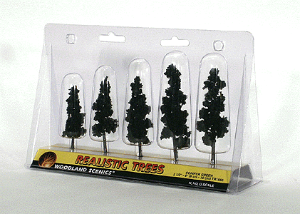 Woodland Scenics 1560 All Scale Ready Made Realistic Trees(TM) - Pines -- Conifer Green - 2-1/2 to 4" 6.4 to 10.2cm pkg(5)