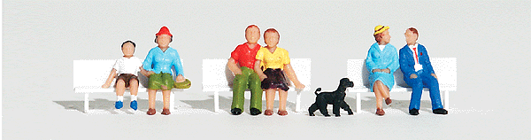 Woodland Scenics 1834 HO Scale People Sitting & Waiting - Scenic Accents(R) -- 6 People, 1 Poodle