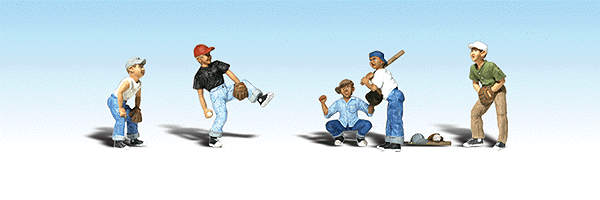 Woodland Scenics 1869 HO Scale Baseball Players - Scenic Accents(R) -- Set I pkg(5)