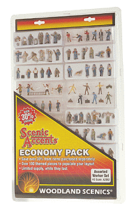 Woodland Scenics 2052 HO Scale Scenic Accents(R) Economy Figure Packs -- Worker (Over 100 Figures)