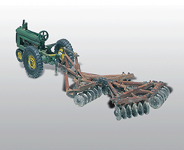 Woodland Scenics 207 HO Scale Farm Machinery (Unpainted Metal Kit) -- Styled Model A Tractor (1938-47) on Rubber Tires w/Drag Disc