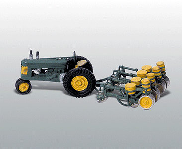 Woodland Scenics 208 HO Scale 1938-1947 Styled Model A Tractor on Rubber Tires - Metal Kit -- With 4-Row Planter