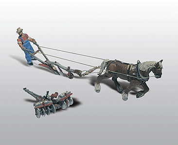 Woodland Scenics 210 HO Scale Scenic Details(R) (Unpainted Metal Castings) Farm Machinery -- Single Bottom Plow w/Horse & Man