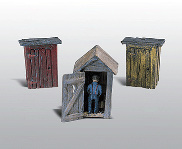 Woodland Scenics 214 HO Scale 3 Outhouses & Man - Scenic Details(R) -- Kit