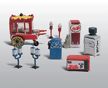 Woodland Scenics 230 HO Scale Scenic Details(R) (Unpainted Metal Castings) -- Assorted Vending Machines (Ice, Soda, Gum, Popcorn)