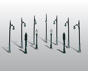 Woodland Scenics 248 HO Scale Street & Traffic Light Set - Nonworking -- Unpainted - Kit pkg(11)