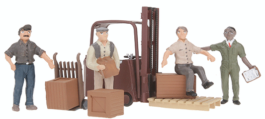 Woodland Scenics 2744 O Scale Workers w/Forklift - Scenic Accents(R) -- pkg(4)