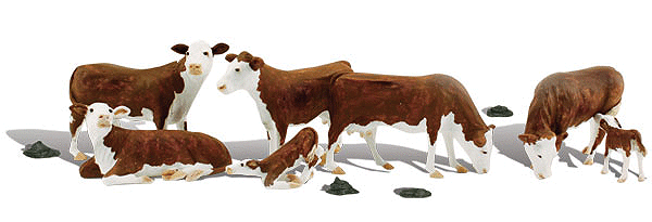 Woodland Scenics 2767 O Scale Hereford Cows - Scenic Accents(R) -- pkg(7)