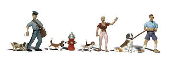 Woodland Scenics 2768 O Scale People & Pets - Scenic Accents(R) -- People, Dogs & Hydrant