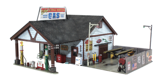 Woodland Scenics 4935 N Scale Ethyl's Gas & Service - Built-&-Ready Landmark Structures(R) -- Assembled, Pre-Installed LED Lighting for Use with Just Plug Lighting System