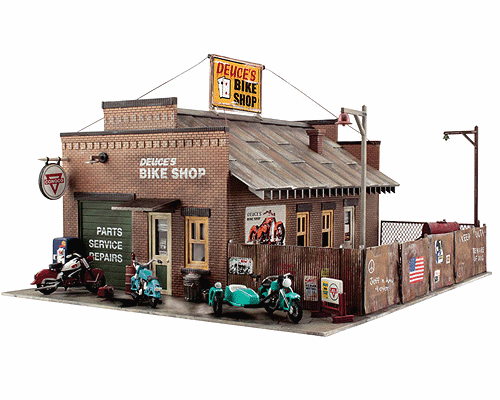 Woodland Scenics 5045 HO Scale Deuce's Bike Shop - Built-&-Ready Landmark Structures(R) -- Assembled - 5 x 6" 12.7 x 15.2 cm