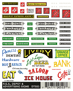 Woodland Scenics 553 HO Scale Dry Transfer Signs -- REA & advertising