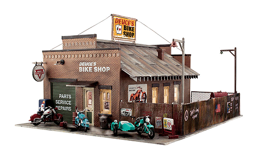 Woodland Scenics 5846 O Scale Deuce's Cycle Shop - Built-&-Ready Landmark Structures(R) -- Assembled - 11-3/4 x 10" 29.8 x 25.4cm