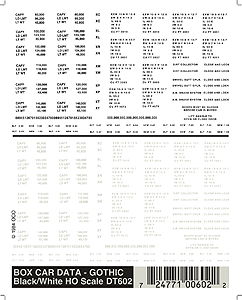 Woodland Scenics 602 HO Scale Dry Transfer Railroad Lettering Sets -- Railroad Gothic Freight Car Data (white, black)