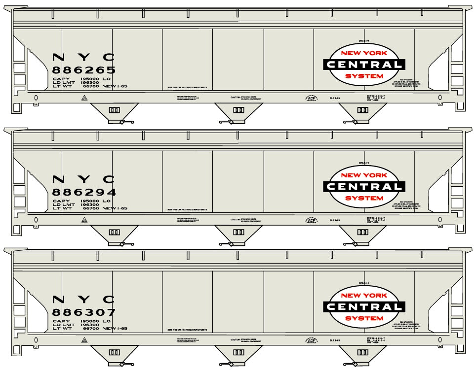 Accurail 8100 Ho Acf Cvd Hoppers Nyc 3#Set