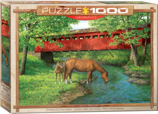 Eurographics 60834 Sweet Water Bridge (Covered Bridge w/Horses by Stream) Puzzle (1000pc)