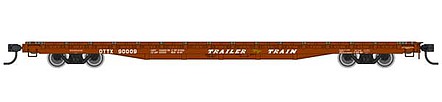 Walthers Mainline 5343 HO Scale 60' Pullman-Standard Flatcar - Ready to Run -- Trailer-Train OTTX #90009 (Farm Machinery Service; brown, yellow TT Logo)