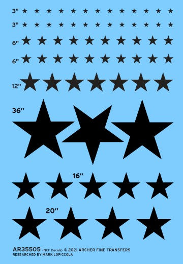 Archer Fine Transfers 35505 Waterslide Decal: 1/35 US Stars for Modern Vehicles (Black) (Various Sizes)