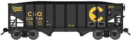 Bluford Shops 65334 N Scale 8-Panel 2-Bay Open Hopper with Load - Ready to Run -- Chessie C&O 336566 (1965 Class H-25A, black, yellow)